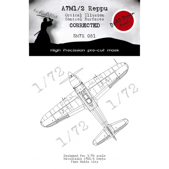 DEAD Design SM72051 1/72 Mitsubishi A7M Reppu Control Surfaces Masking for Fine Molds - Model Planes