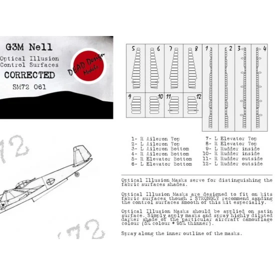 DEAD Design SM72061 1/72 G3M Nell Control Surfaces Masking for Hasegawa kits - Model Planes
