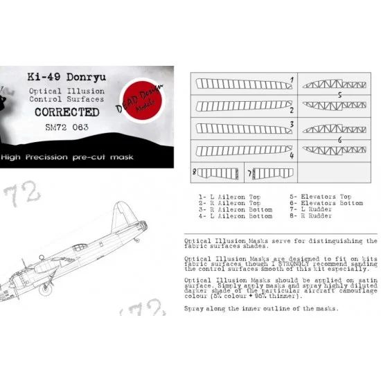DEAD Design SM72063 1/72 Nakajima Ki-49 Donryu Control Surfaces Masking for Hasegawa kits