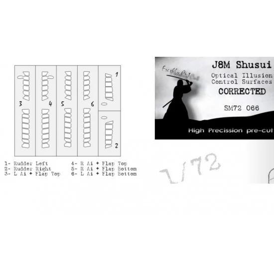 DEAD Design SM72066 1/72 Mitsubishi J8M Shusui Control Surfaces Masking for Hasegawa kits - Model Planes