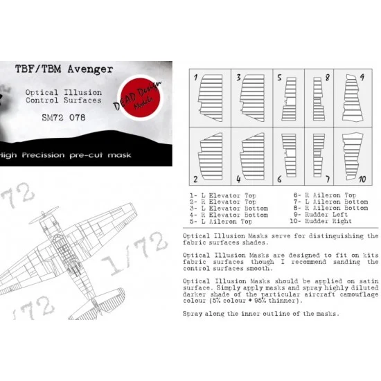 DEAD Design SM72078 1/72 TBM/TBF Avenger Control Surfaces Masking for Hasegawa kits - Model Planes