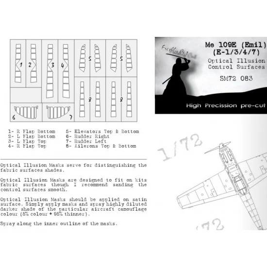 DEAD Design SM72083 1/72 Messerschmitt Bf 109 E Control Surfaces Masking for Eduard/Special Hobby kits - Model Planes