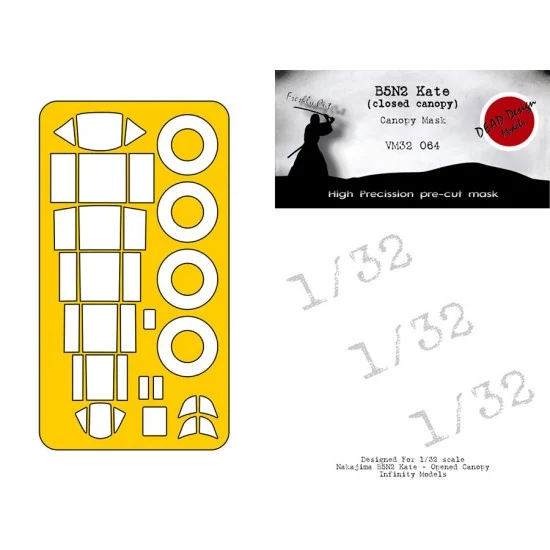 DEAD Design VM32064 1/32 Nakajima B5N2 Kate (Closed Canopy) Mask for Infinity Models kits - Model Planes