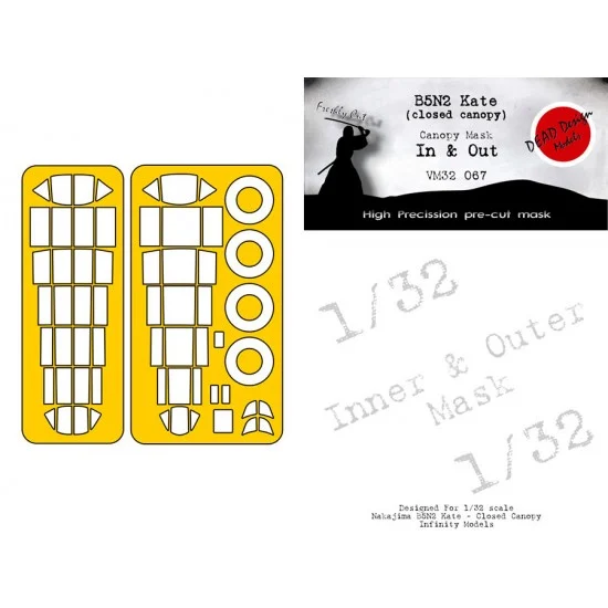 DEAD Design VM32067 1/32 Nakajima B5N2 Kate Inner and Outer Canopy (Closed) Mask for Infinity Models - Model Planes