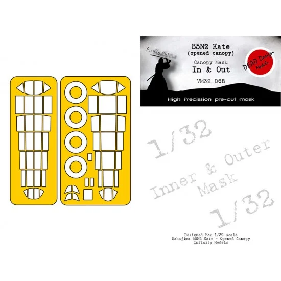 DEAD Design VM32068 1/32 Nakajima B5N2 Kate Inner and Outer Canopy (Opened) Mask for Infinity Models - Model Planes