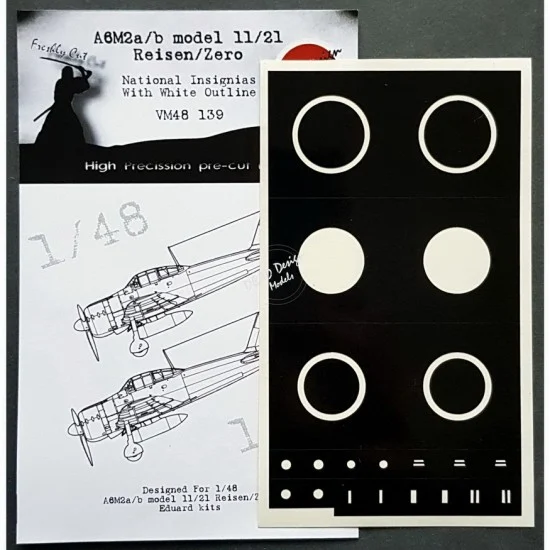 DEAD Design VM48139 1/48 Mitsubishi A6M2a/b National Insignias Masking w/White Outline for Eduard kits - Model Planes