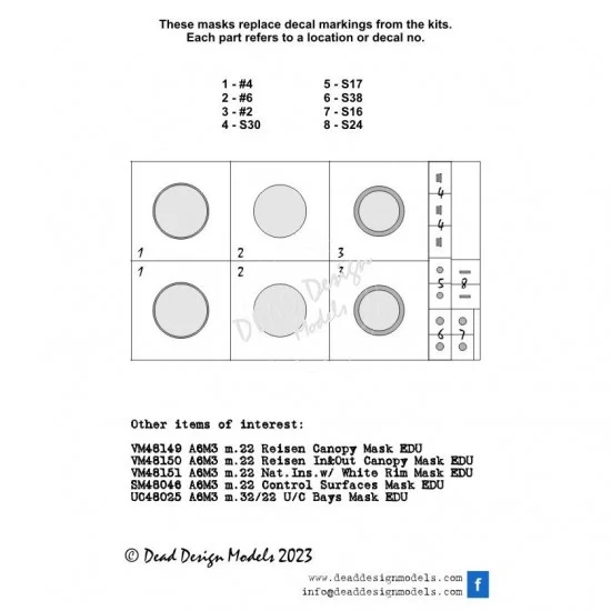 DEAD Design VM48151 1/48 Mitsubishi A6M3 m.22 National Insignias w/White Outline Masking for Eduard kits - Model Planes