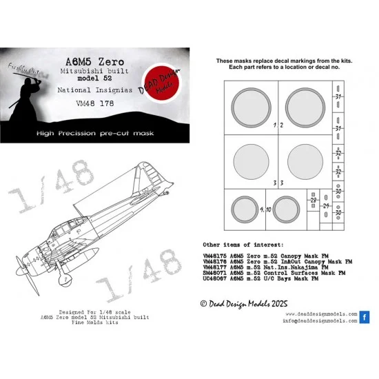 DEAD Design VM48178 1/48 A6M5 Model 52 Mitsubishi National Insignias Masking for Fine Molds kits - Model Planes
