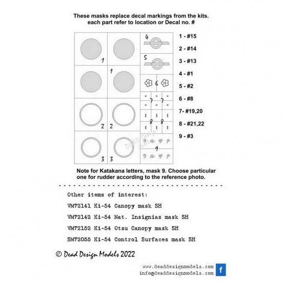 DEAD Design VM72153 1/72 Tachikawa Ki-54 Otsu National Insignias Masking for Special Hobby kits
