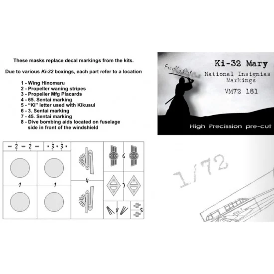 DEAD Design VM72181 1/72 Kawasaki Ki-32 Mary National Insignias Masking for Hasegawa kits