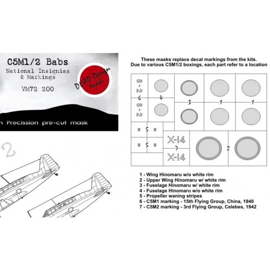 DEAD Design VM72200 1/72 Mitsubishi C5M2 Babs National Insignias Masking for LS/Arii kits - Model Planes