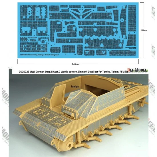 DEF DD35026 1/35 WWII Stug III Ausf. G Waffle Pattern Zimmerit Decal set #1 for Tamiya/Takom/Rye Field - Military Vehicles & Tanks