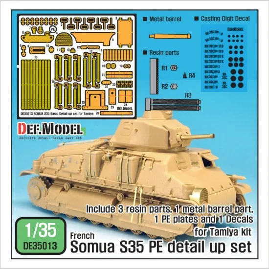 DEF DE35013 1/35 French Somua S35 Basic Detail-up Set for Tamiya kit