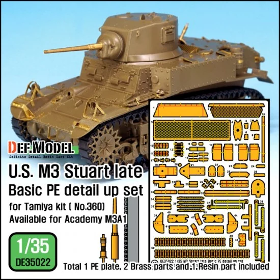 DEF DE35022 1/35 US M3 Stuart (late) Basic Detail-up set (PE) for Tamiya/Academy kits