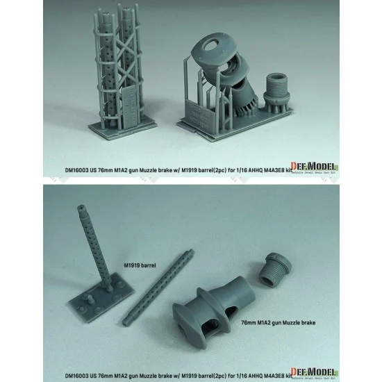 DEF DM16003 1/16 US 76mm M1A2 Gun Muzzle Brake with M1919 Barrel (2pcs) for AHHQ M4A3E8 kit - Military Vehicles & Tanks