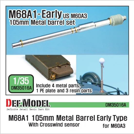 DEF DM35016A 1/35 M68A1 105mm Metal Gun Barrels #Early (4pcs w/resin & PE) for M60A3 - Military Vehicles & Tanks