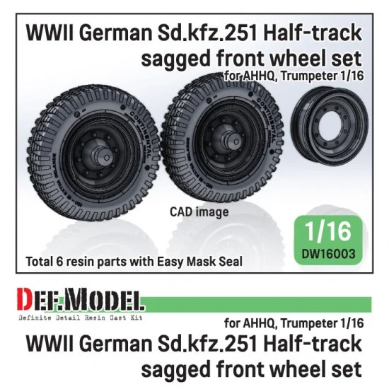 DEF DW16003 1/16 WWII German Sd.kfz.251 Half-track Front Sagged Wheel set for AHHQ/Trumpeter kit