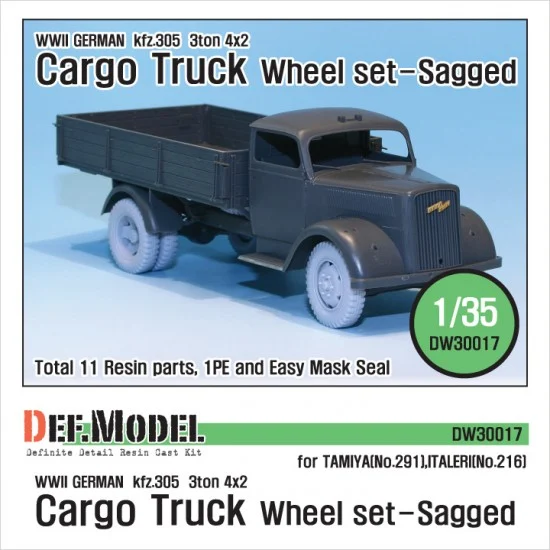 DEF DW30017 1/35 WWII German Kfz.305 Cargo Truck Sagged Wheels Set for Tamiya #291/Italeri #216 - Military Vehicles & Tanks