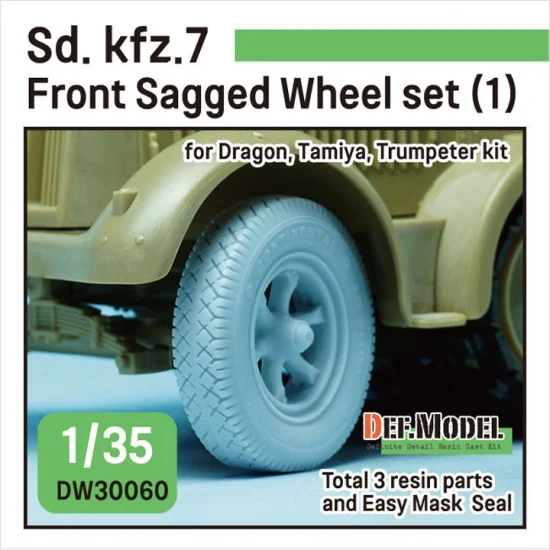 DEF DW30060 1/35 WWII German Sdkfz.7 Front Sagged Wheel set #1 for Tamiya/Trumpeter/DML kits - Military Vehicles & Tanks