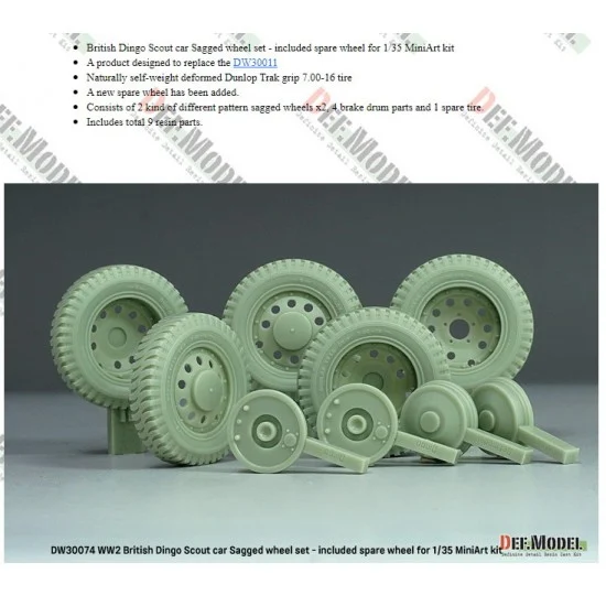 DEF DW30074 1/35 WWII British Dingo Scout Car Sagged Wheel set with Spare Wheel for MiniArt kits - Military Vehicles & Tanks