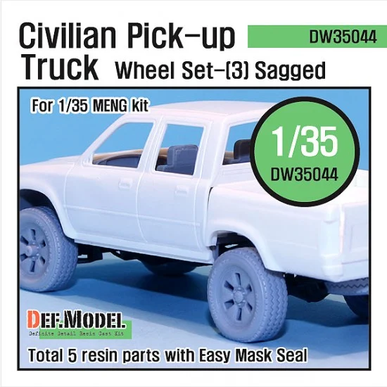 DEF DW35044 1/35 Civilian Pick-up Truck Sagged Wheels Set 3 for Meng Model kits VS-001/VS002(5 wheels)