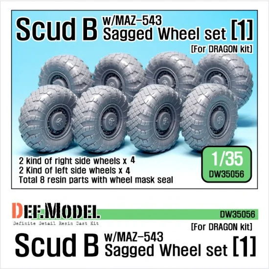 DEF DW35056 1/35 Scud B w/MAZ-543 Sagged Wheels Set 1 for Dragon kits (8 wheels)