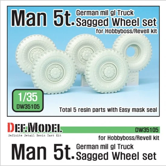 DEF DW35105 1/35 German Man 5t. Milgl 4x4 Truck Sagged Wheel set w/Masks for Revell/Hobby Boss - Military Vehicles & Tanks