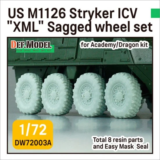 DEF DW72003A 1/72 US M1126 Stryker ICV "XML" Sagged Wheel set for Academy/Dragon kits - Military Vehicles & Tanks