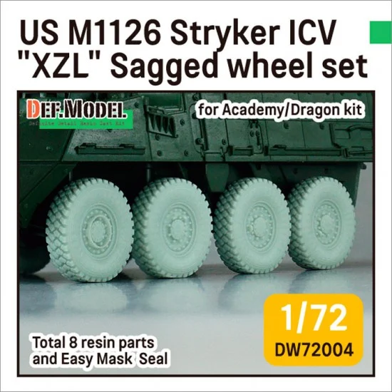 DEF DW72004 1/72 US M1126A1 Stryker ICV "XZL" Sagged Wheel set for Academy/Dragon kits - Military Vehicles & Tanks