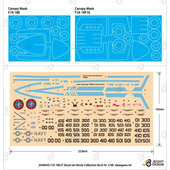 DEF JD48002 1/48 Movie Collection No.8 F/A-18E/F Super Hornet Decal set for Hasegawa kits