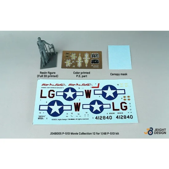 DEF JD48005 1/48 P-51D Mustang Decal & PE set w/1 Resin Figure for Tamiya/Hasegawa/Airfix kits