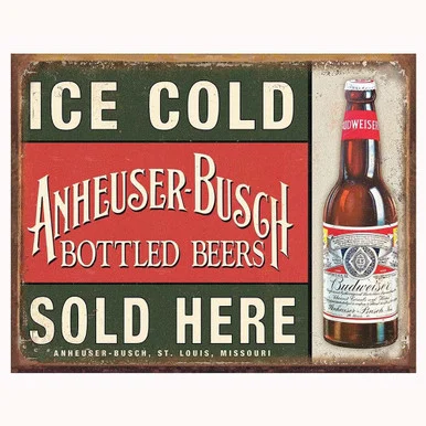 Ice Cold Anheuser Busch Sold Here Metal Sign - Desperate Enterprises