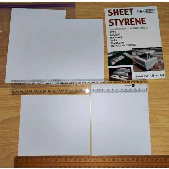 DioArt 007 Styrene Sheet (4pcs, each size: 150mm x 125mm, 0.75mm thick) - Hobby Tools & Supplies