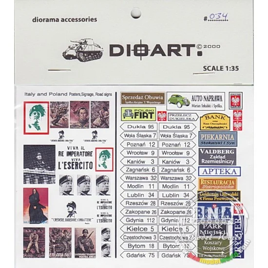 DioArt 034 1/35 WWII Italy and Poland /Posters,Signage,Distance Indicators, - Scenics & Diorama