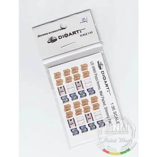 DioArt 101 1/35 WWII US Pistol Ammo Cartons, Mail Packet, Shinning Patch) - Scenics & Diorama