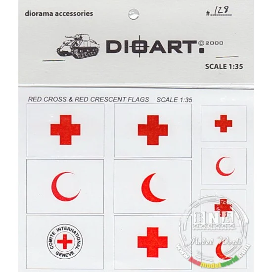 DioArt 128 1/35 Modern Red Cross & Red Crescent Flags, double sided print x1 sheet - Scenics & Diorama