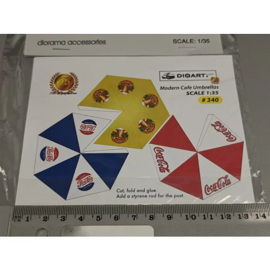 DioArt 340 1/35 Modern Cafe Umbrellas (full colour, 2 sheets, bond) - Scenics & Diorama