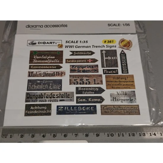 DioArt 361 1/35 WWI German Trench Signs (full colour x 2 sheets (bond) - Scenics & Diorama