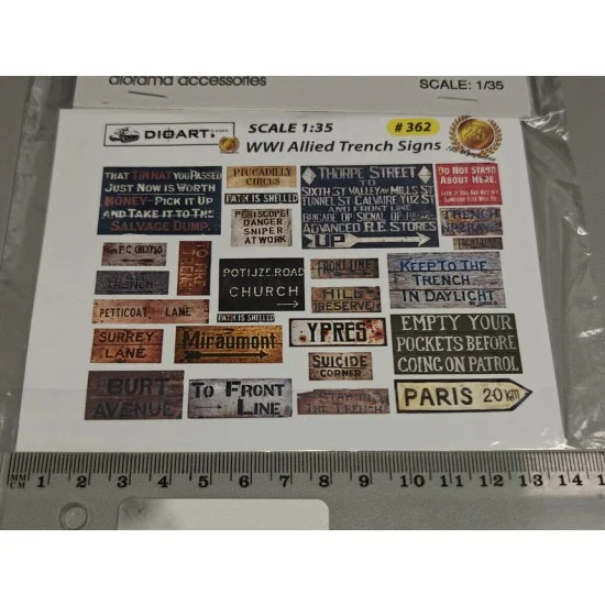 DioArt 362 1/35 WWI Allied Trench Signs (full colour x 2 sheets (bond) - Scenics & Diorama