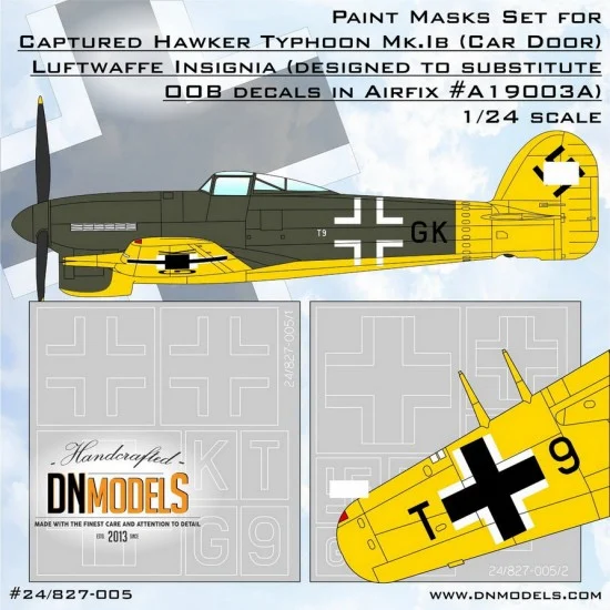 DN Models 24-827-005 1/24 Captured Hawker Typhoon Mk.1B Luftwaffe Insignia Masking for Airfix #19003A