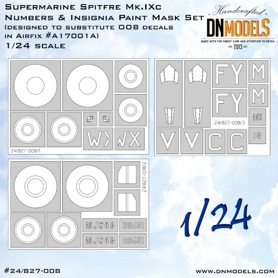 DN Models 24-827-008 1/24 Spitfire Mk.IXc Numbers and Insignia Paint Mask Set for Airfix #17001A