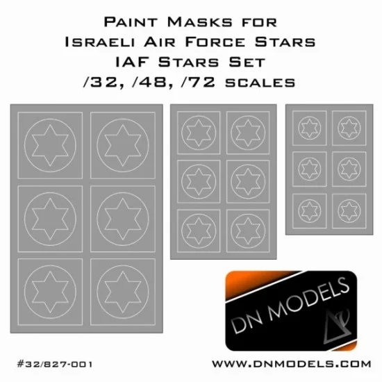 DN Models 32-827-001 Israeli Air Force Stars IAF Paint Masks for 1/32, 1/48, 1/72
