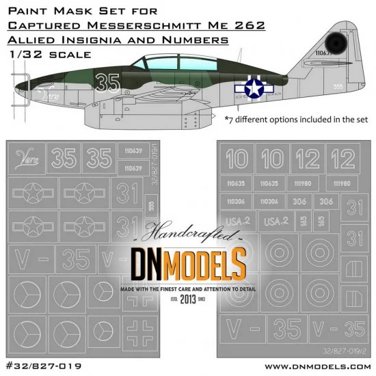 DN Models 32-827-019 1/32 Captured Me-262B Allied Insignia, Numbers Paint Mask for Trumpeter 02237/Revell 04995