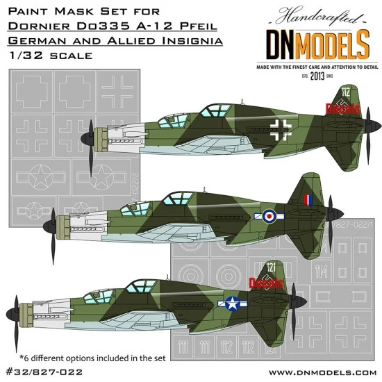 DN Models 32-827-022 1/32 Dornier Do-335 A-12 German & Allied Insignia Paint Masks for SWS #12/HK Models 01E09
