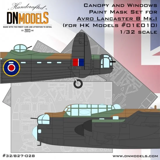 DN Models 32-827-028 1/32 Avro Lancaster B Mk.I Canopy & Windows Paint Mask Set for HK Models #01E010