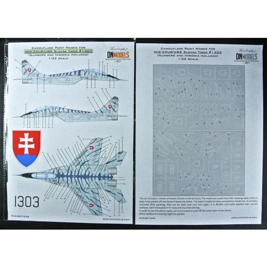 DN Models 32-827-038 1/32 Mikoyan MiG-29UB Tiger Camouflage Paint Masking