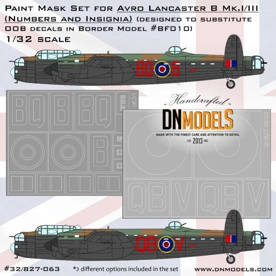 DN Models 32-827-063 1/32 Avro Lancaster B.Mk.I/III Insignia & Numbers Paint Masking for Border Model