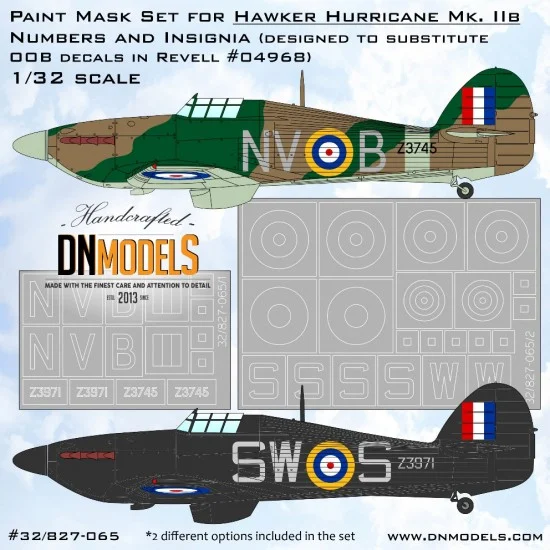 DN Models 32-827-065 1/32 Hawker Hurricane Mk.IIb Numbers & Insignia Paint Masking for Revell #04968