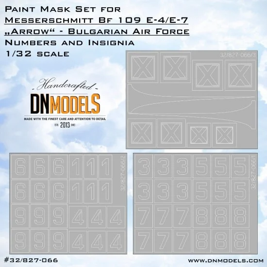 DN Models 32-827-066 Paint Masks for 1/32 Bulgarian Royal AF Bf 109 E-4/E-7 Arrow Markings & Insignia