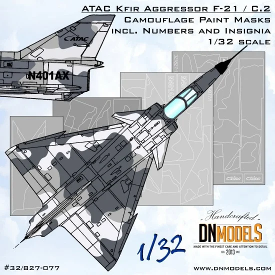 DN Models 32-827-077 1/32 ATAC Kfir Aggresssor F-21 / C.2 Camouflage Paint Masks